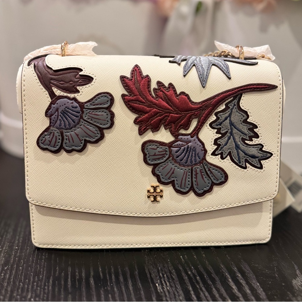 Tory Burch Emerson Flower Purse with gold chain